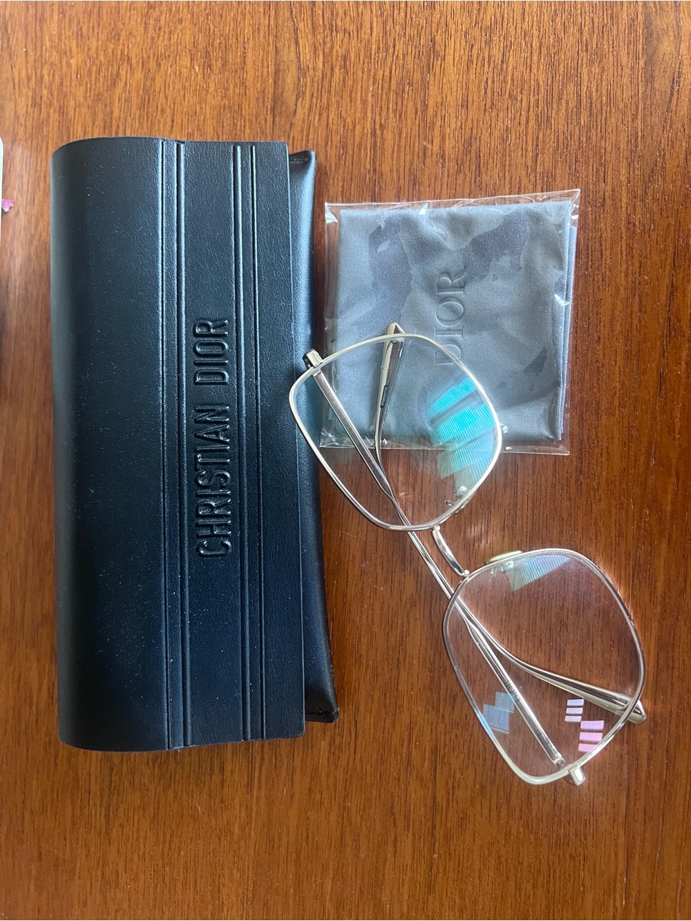 Dior Gold Metal Oversized Square Glasses with Clear Prescription Lenses